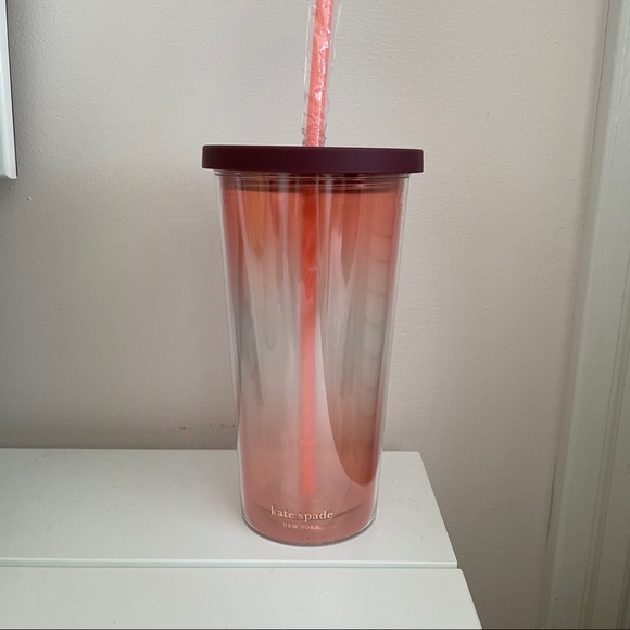 Kate Spade Pink Ombré Tumbler With Straw - Picture 2 of 3